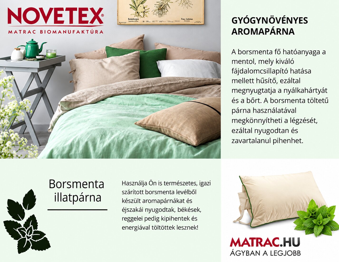 Borsmenta – hűsítő aroma a nyugodtabb pihenéshez NOVETEX borsmenta gyógynövényes aromapárna mentolos, hűsítő hatással