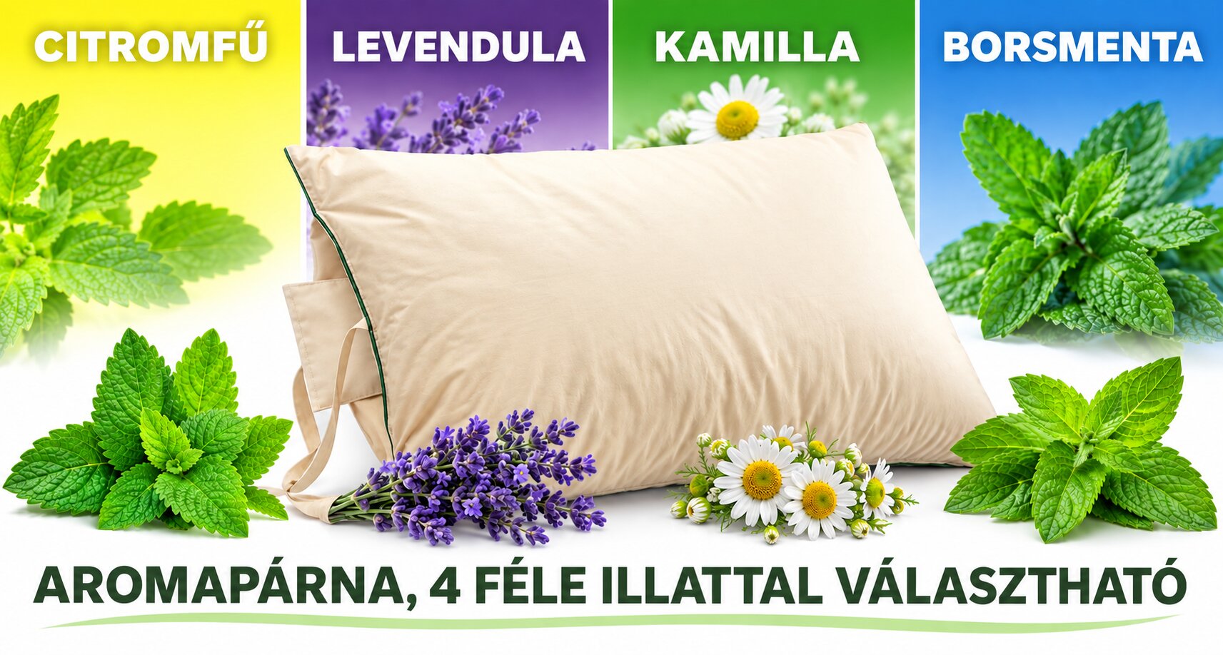 NOVETEX gyógynövényes aromapárna borsmenta, levendula, kamilla és citromfű illattal